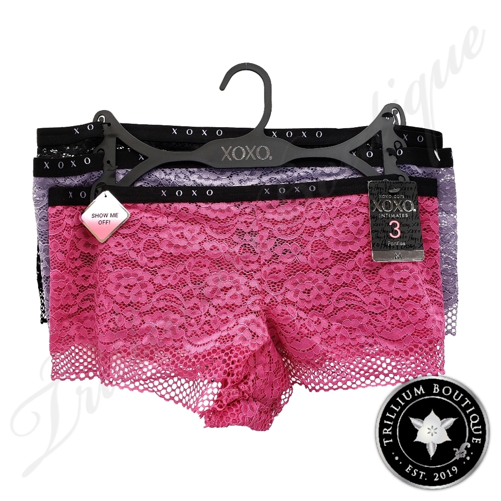 XOXO Intimates Show Me Off Women's Lace Underwear Panties NWT Colorful 3 Pairs